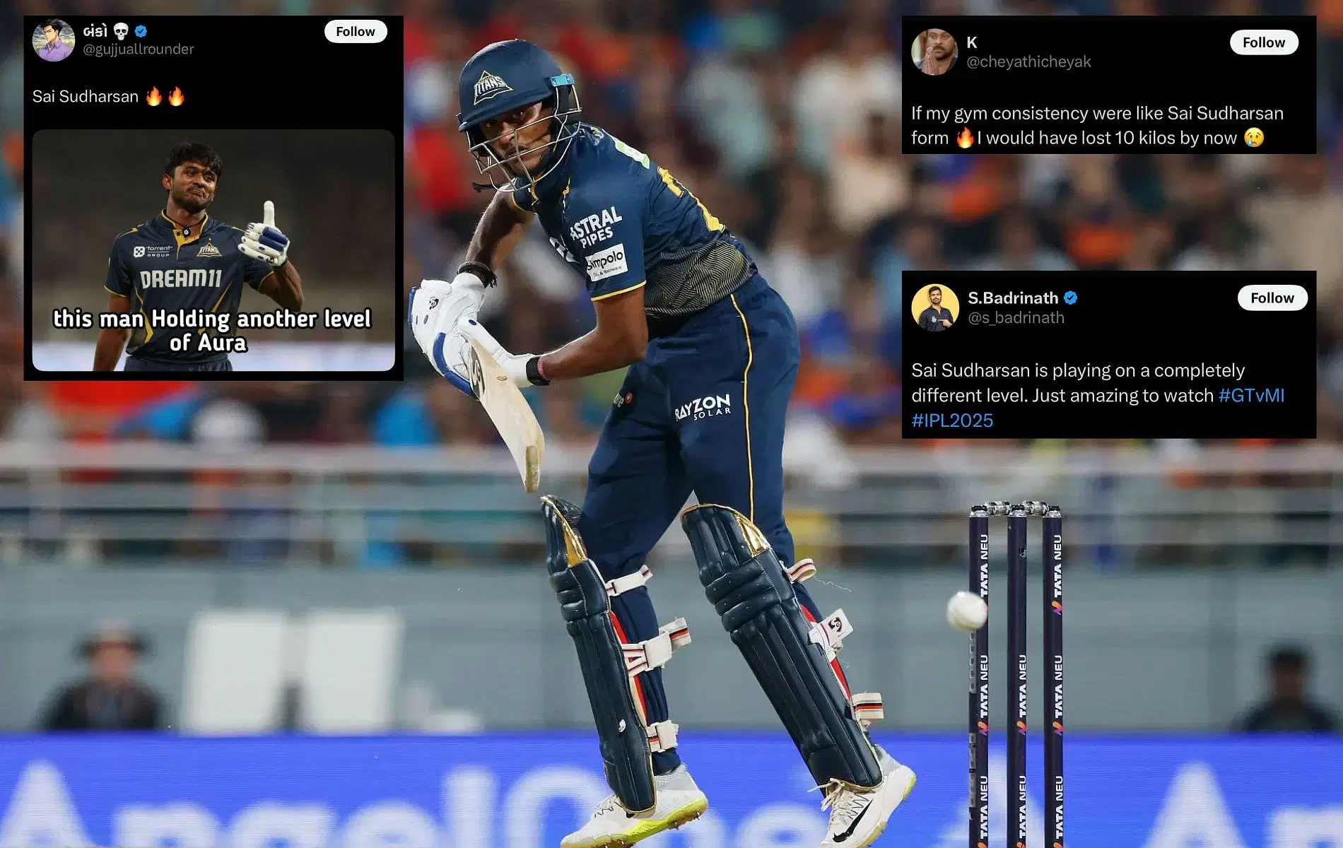 Sai Sudharsan scored 80 runs off 49 balls. (Pics: Getty Images/X/@gujjuallrounder/@s_badrinath/@cheyathicheyak).