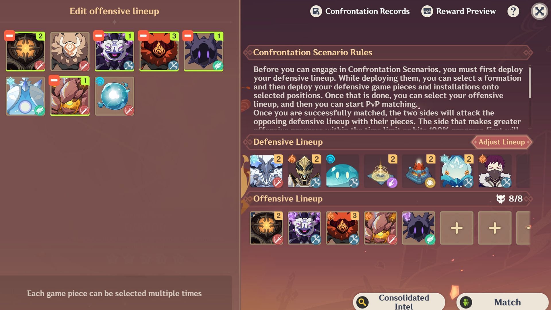 Select whichever offensive units you want on the field (Image via Sportskeeda Gaming/HoYoverse)