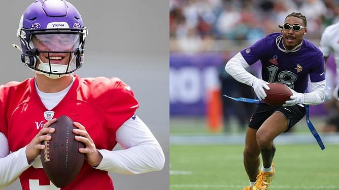 WATCH: Vikings QB J.J. McCarthy and WR Justin Jefferson label $240,000,000 NBA star as "GOAT" at playoff game