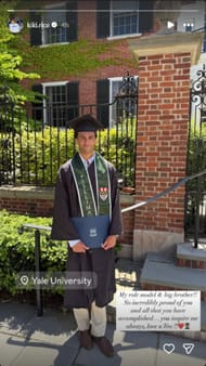 Rice congratulates her brother after his graduation | via @kiki.rice/ig
