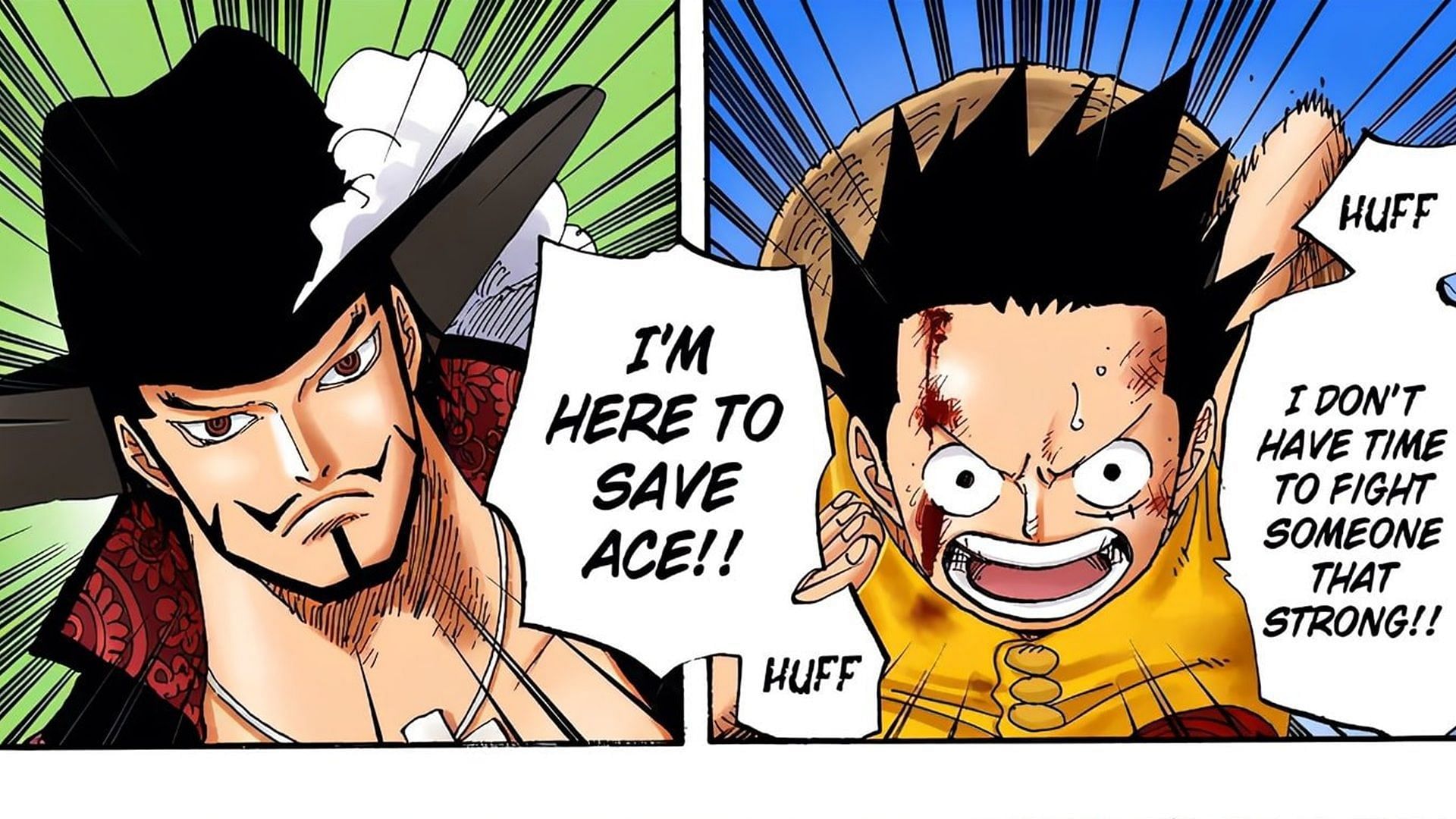 Mihawk and Luffy in Marineford (Image via Shueisha)