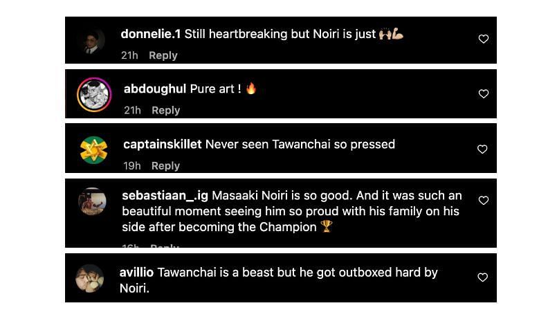 Screenshot of comments. [ONE Championship/Instagram]
