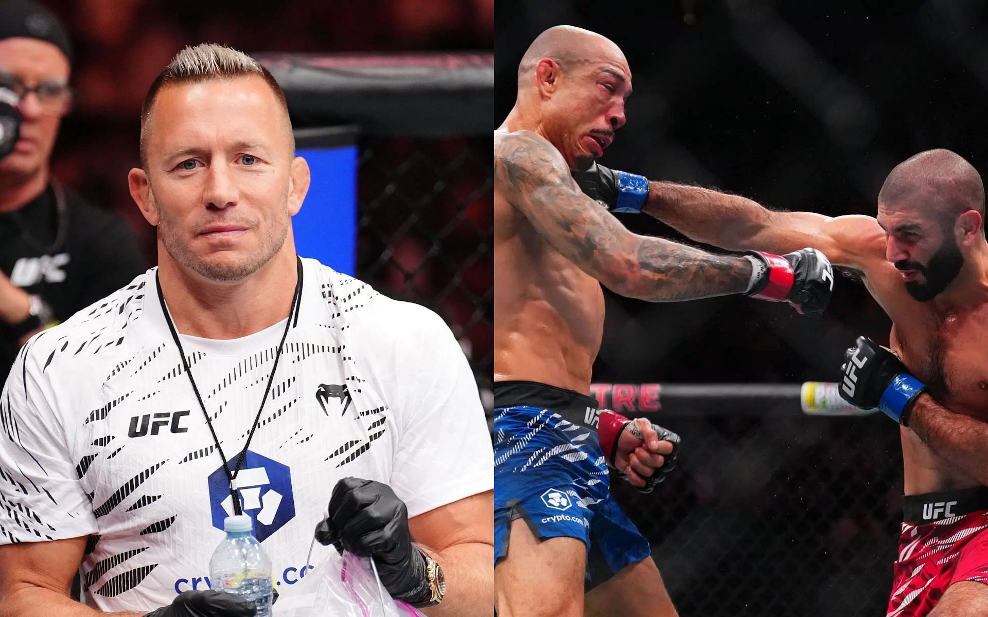 Georges St-Pierre congratulates teammate and pupil Aiemann Zahabi on win over Jose Aldo at UFC 315 [Image courtesy: Getty Images]