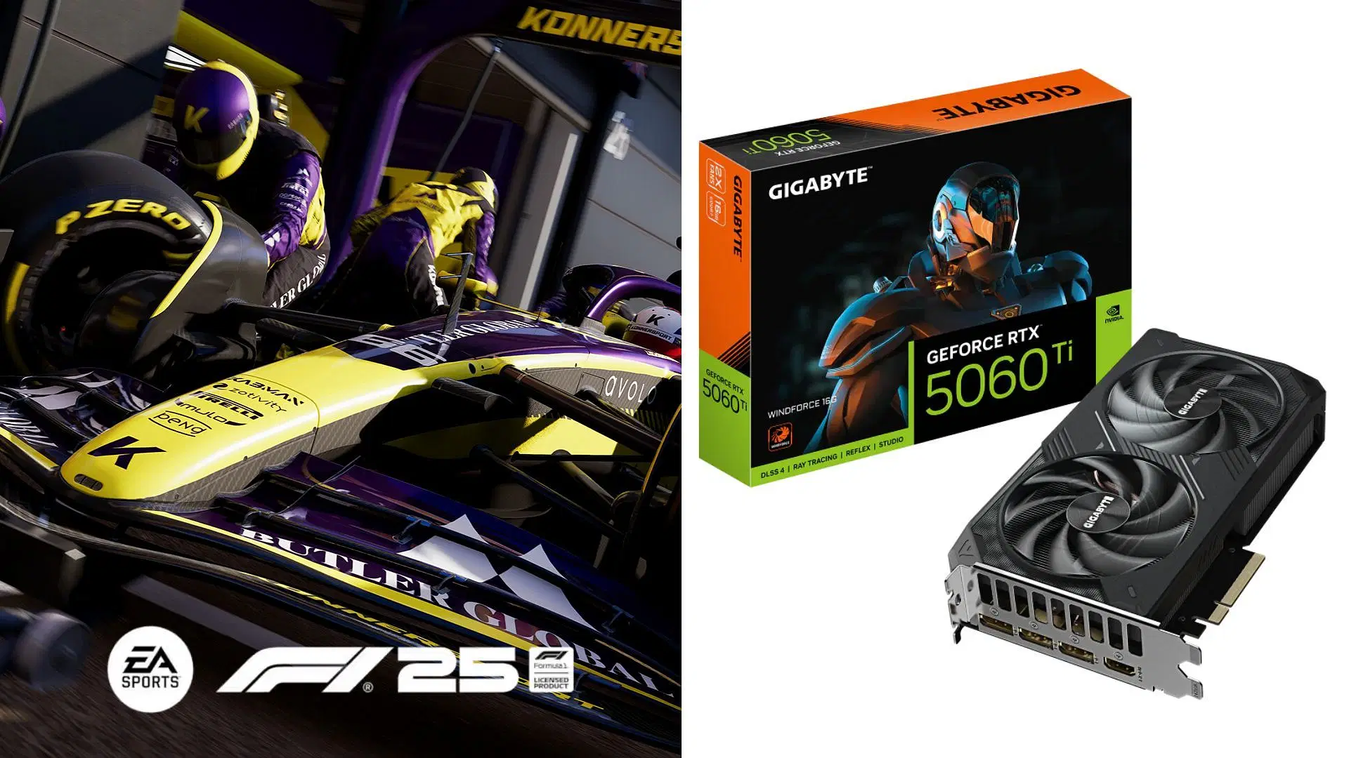 F1 25 is designed to play at FHD on the RTX 5060 Ti (Image via Gigabyte and Electronic Arts) 