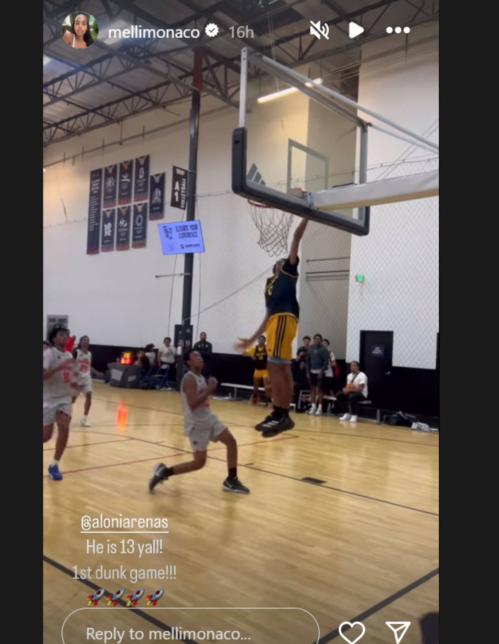 Aloni&#039;s stepmom, Melli Monaco, drops reaction to his first in-game dunk (source: IG/ mellimonaco)