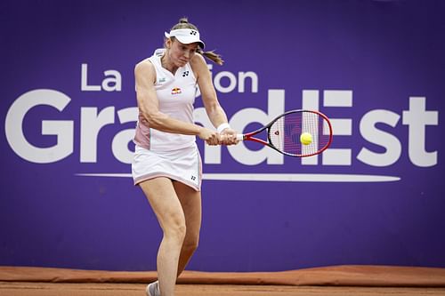 Rybakina in action at the WTA500 Open Tennis Tournament Internationaux De Strasbourg - Source: Getty