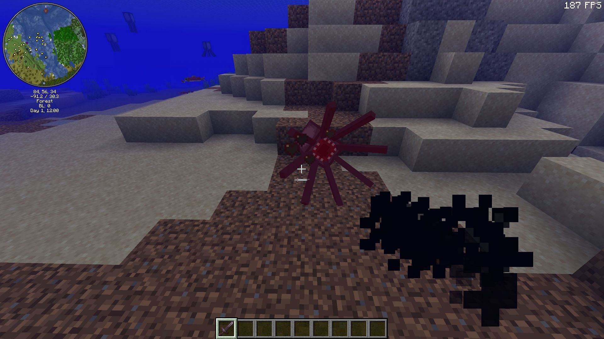Squids are passive towards players and get attacked by underwater hostile creatures (Image via Sportskeeda Gaming || Mojang Studios)