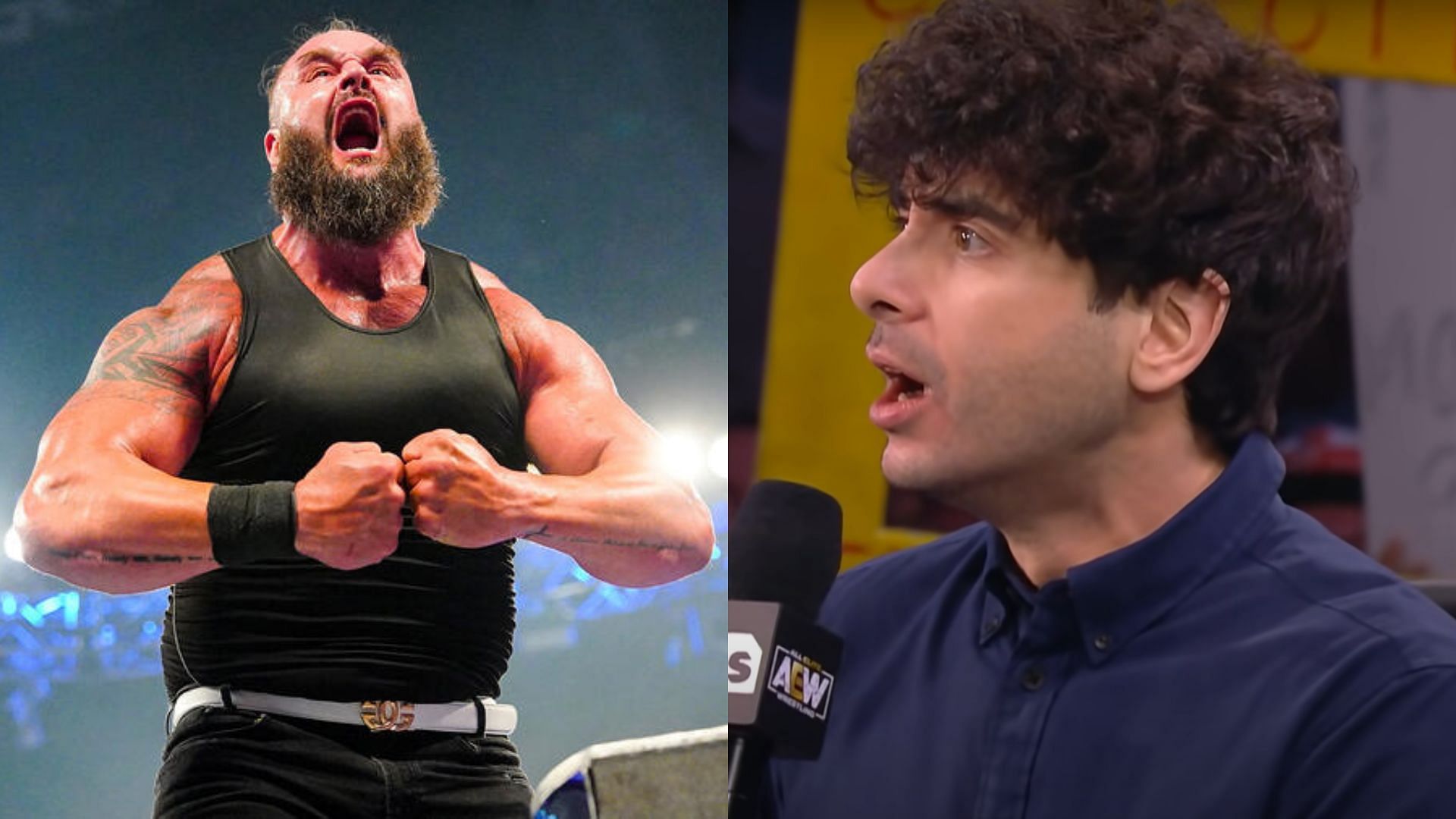 Braun Strowman (left) and Tony Khan (right). (Image credits: wwe.com &amp; AEW YouTube channel)
