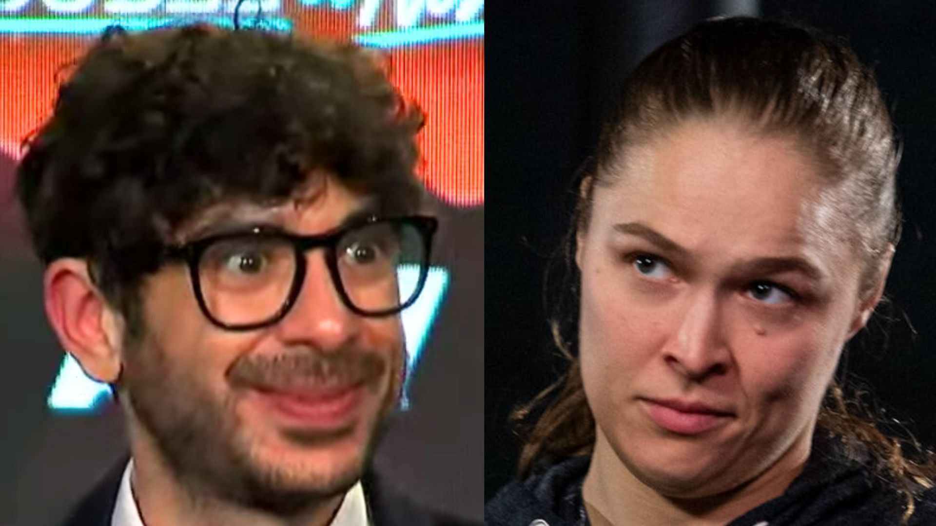 Tony Khan (left) and Ronda Rousey (right) (Images via AEW YouTube and WWE.com)