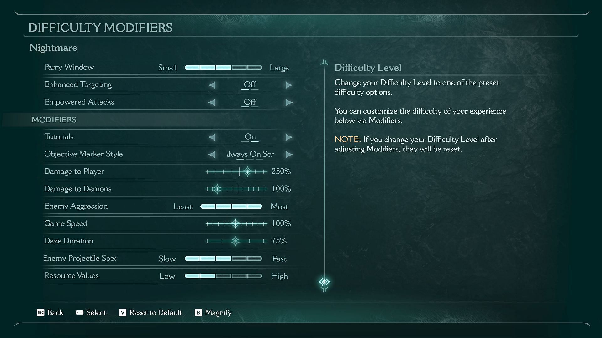 Sliders let you further modify The Dark Ages' difficulty (Image via Sportskeeda Gaming || Bethesda Softworks)