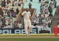 VVS Laxman raises his bat after scoring a Test century. Source: Getty