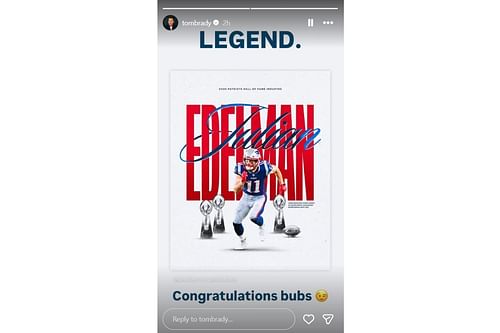 Tom Brady sends 3-word message for Julian Edelman's Hall of Fame induction. (Credits: IG/Tom Brady)