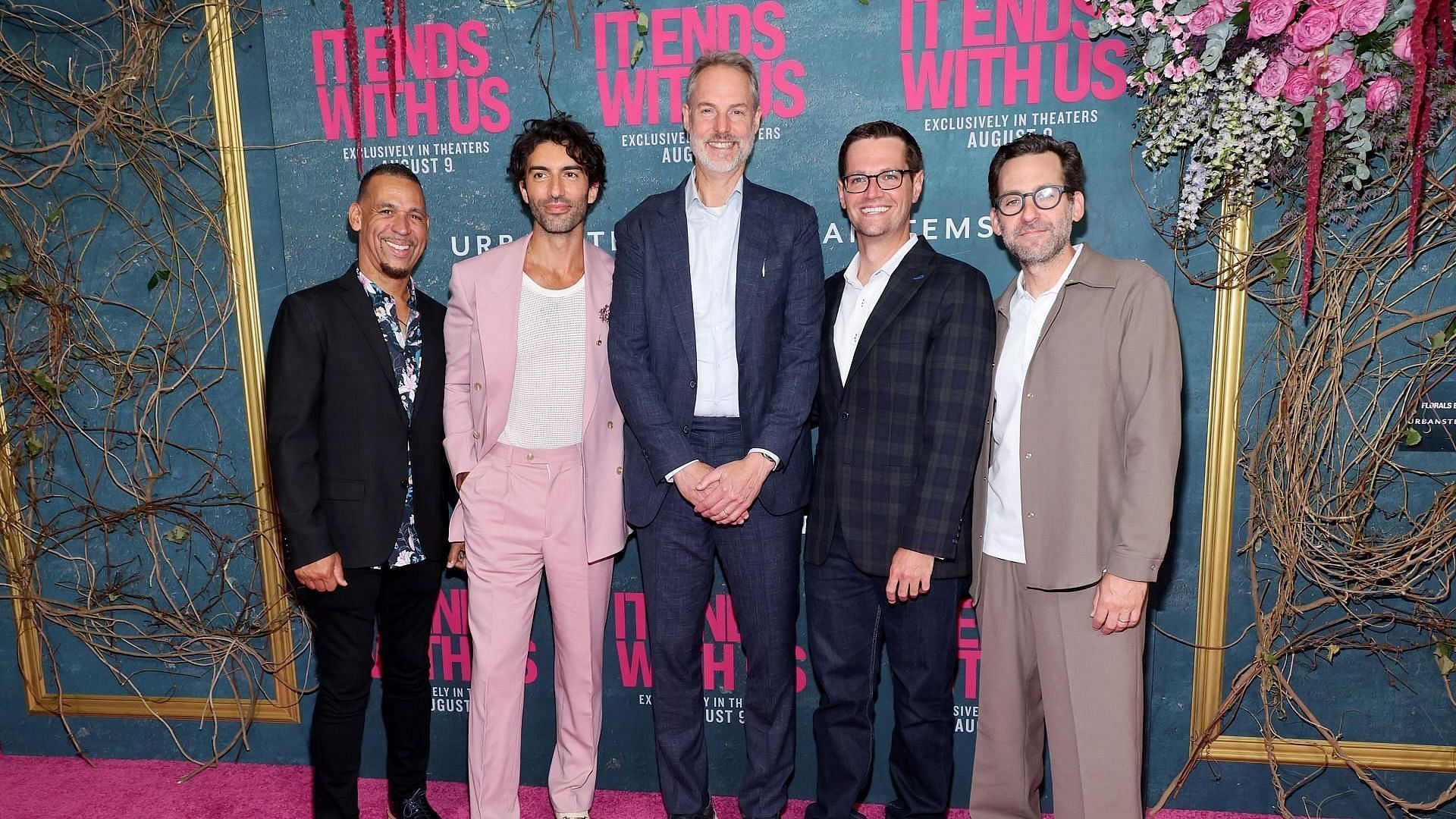 Jamey Heath, Justin Baldoni, Steve Sarowitz and Andrew Calof take the "It ends with us" New York premiere at the AMC Lincoln Square Theater on August 6, 2024 in New York City. (Image about Getty/Cindy Ord)