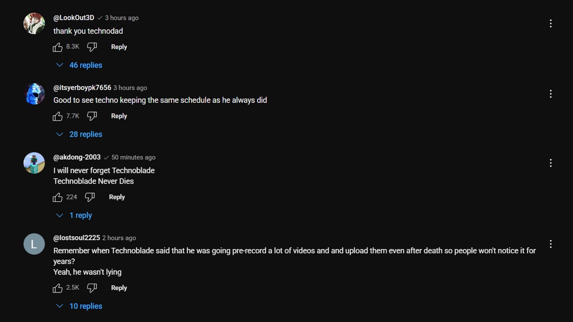 Fans comment on Technoblade&#039;s trailer video (Image via YouTube/Technoblade)