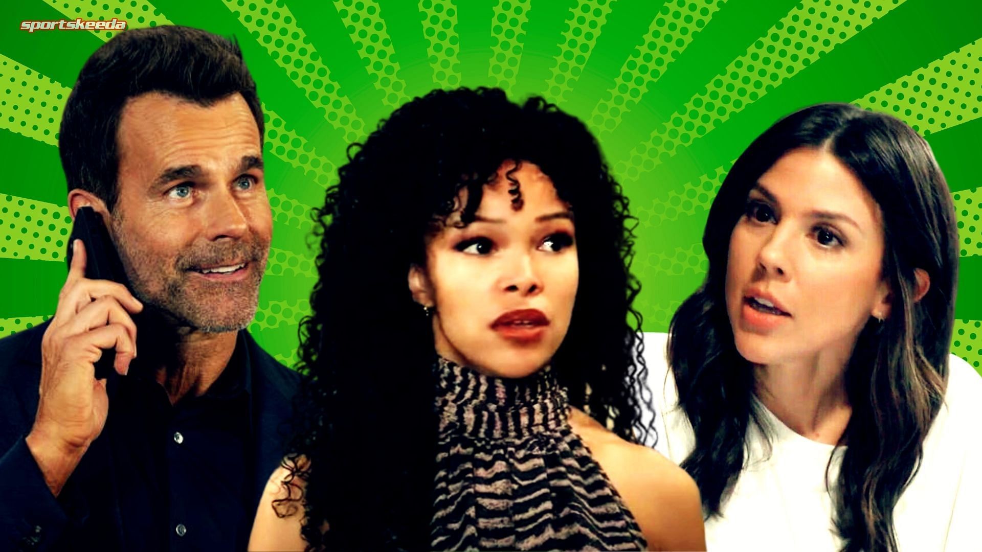 From left, Drew, Portia and Kristina of General Hospital (Custom cover edited by Sportskeeda, Original images via ABC/@General Hospital)