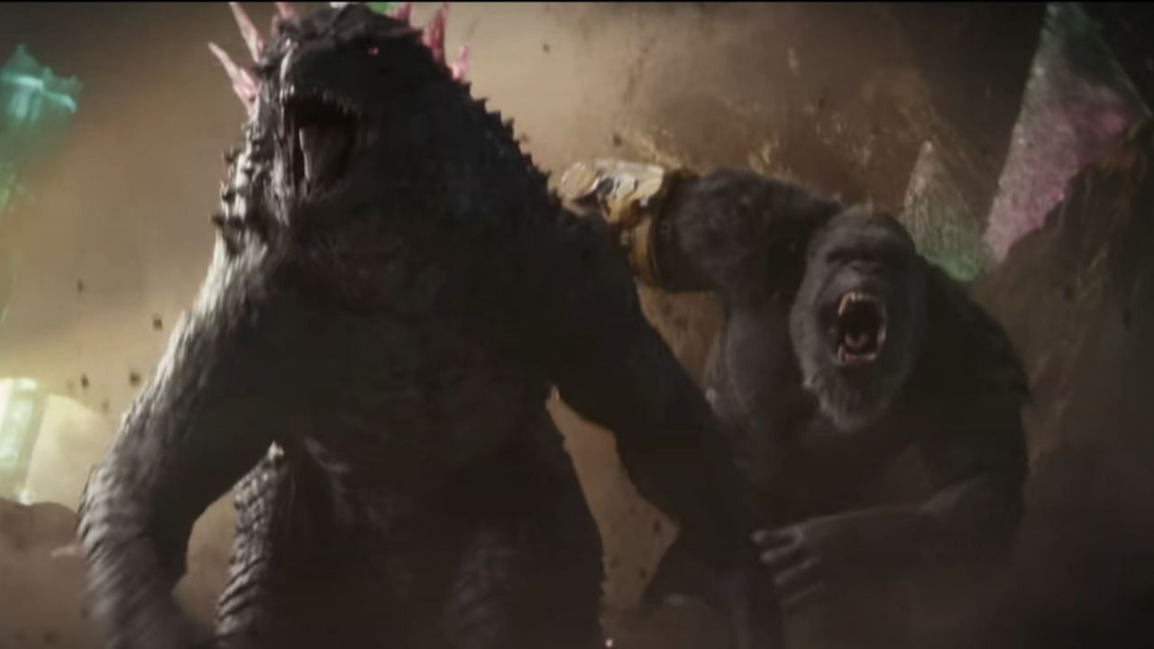 L to R:  Godzilla and Kong (image via YouTube/Godzilla x Kong : The New Empire | Official Trailer)