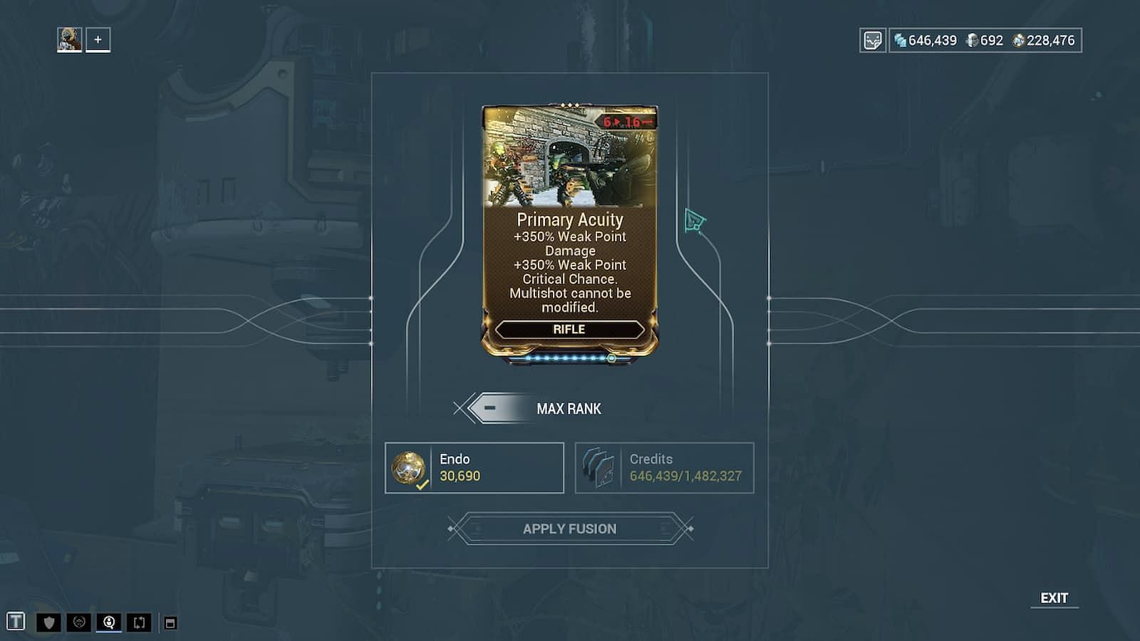 Acuity mods have 10 Ranks, similar to Serration (Image via Digital Extremes)