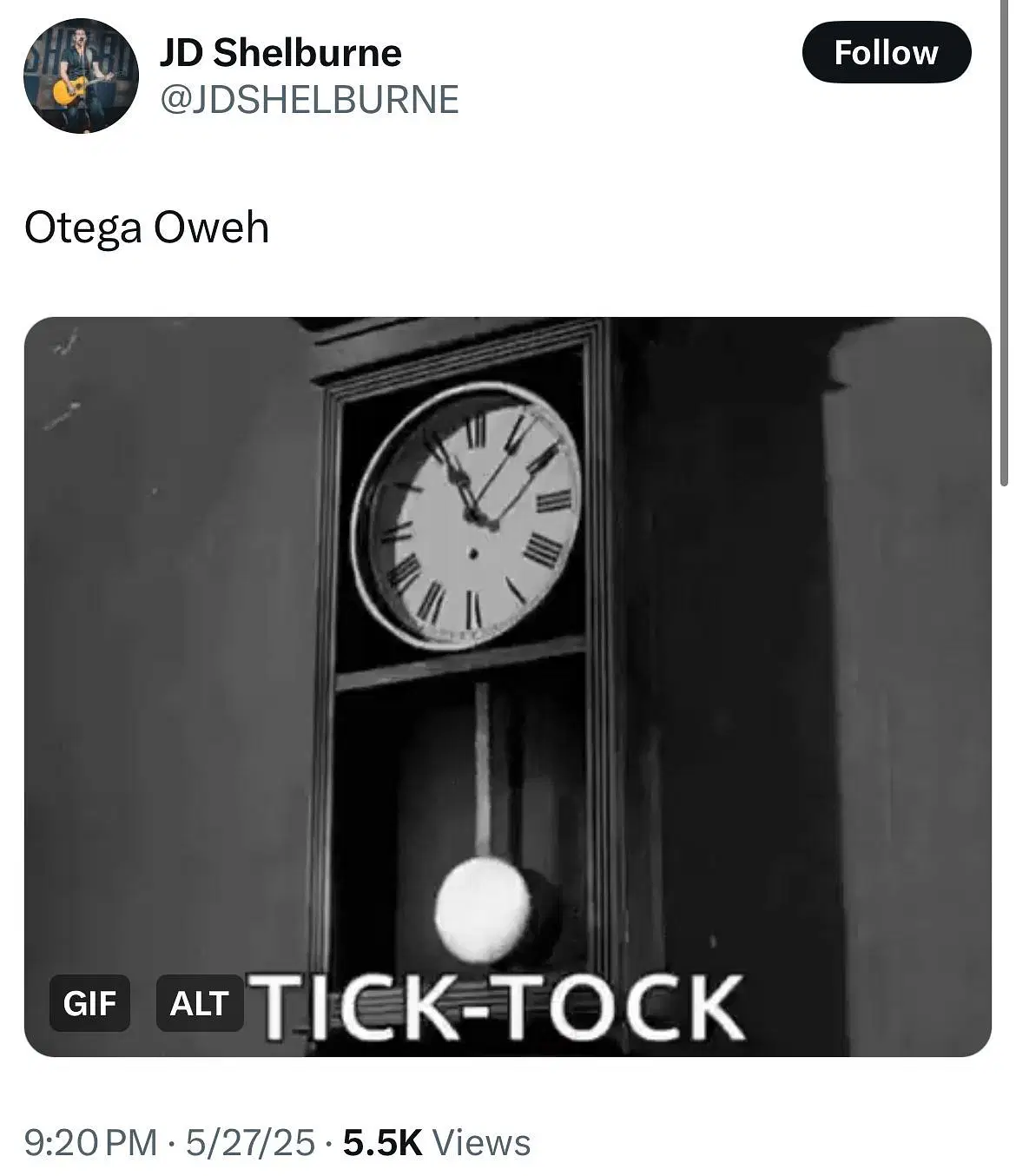 A meme highlights that time is ticking for Oweh