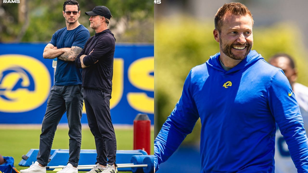 &quot;They got Luka doing football drills&quot; - Lakers fans react as coach JJ Redick links up with Rams HC Sean McVay. [photo: @rams/IG, @RamsNFL/X]