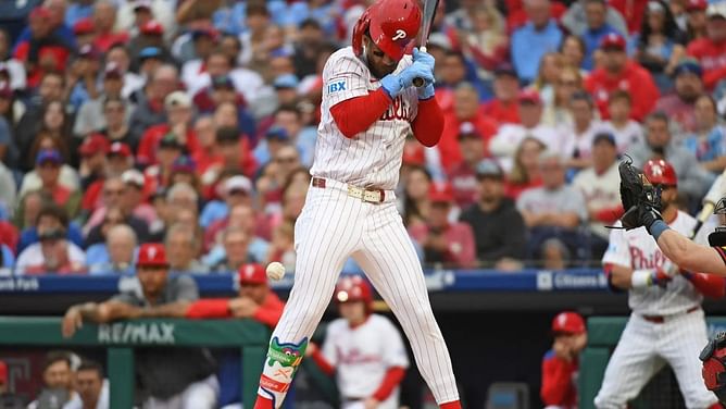 "Why is he not wearing a guard?" - Fans concerned for Bryce Harper after HBP on surgically repaired elbow