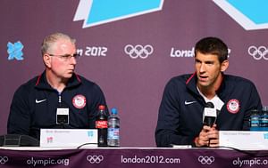 Michael Phelps' coach Bob Bowman reacts to the Olympic gold medalist's heartfelt tribute