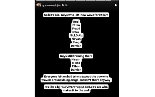 Screenshot of Gordon Ryan's post on Instagram about Craig Jones and B-Team's recent drama