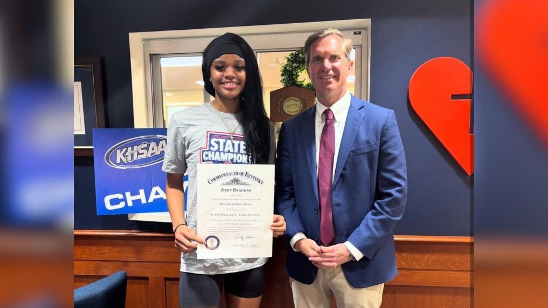 &quot;She brought pride to our state&quot;: KY Governor Andy Beshear honors and commissions ZaKiyah Johnson as Kentucky Colonel. (Image via Instagram @shalouisville)