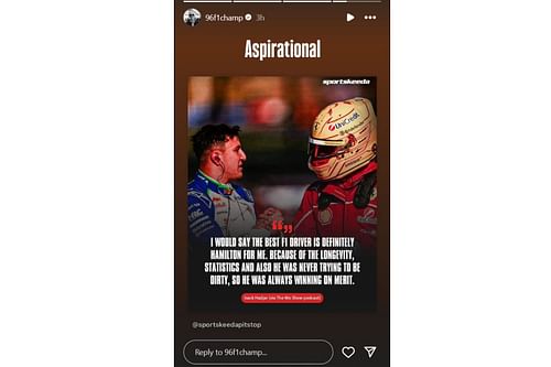 Snapshot of Damon Hill's comment to Isack Hadjar praising Hamilton...Credits-Instagram