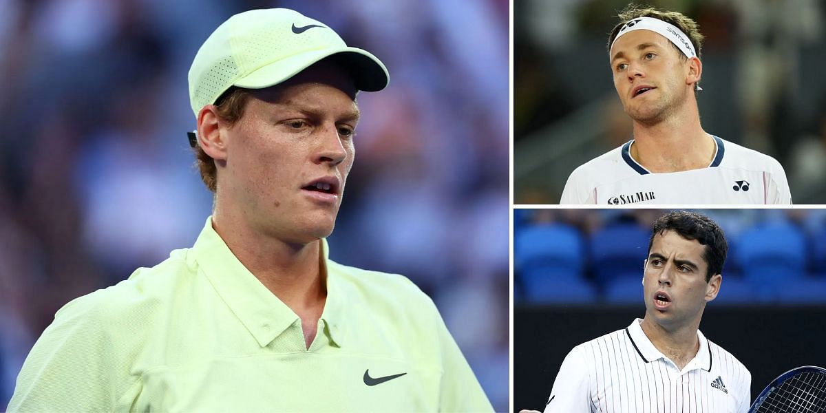 Jannik Sinner (L); Casper Ruud and Jaume Munar (R) (Image Source: Getty)