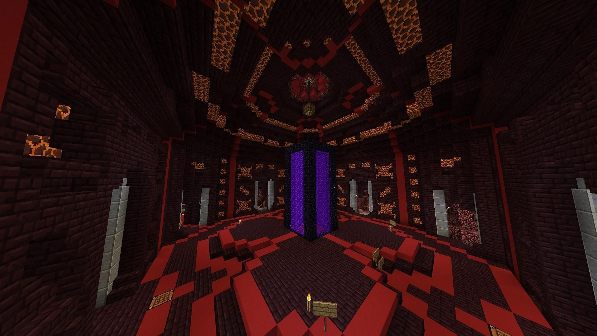 This Nether hub is primarily made up of nether brick blocks and magma blocks. (Image via Reddit/ntader)
