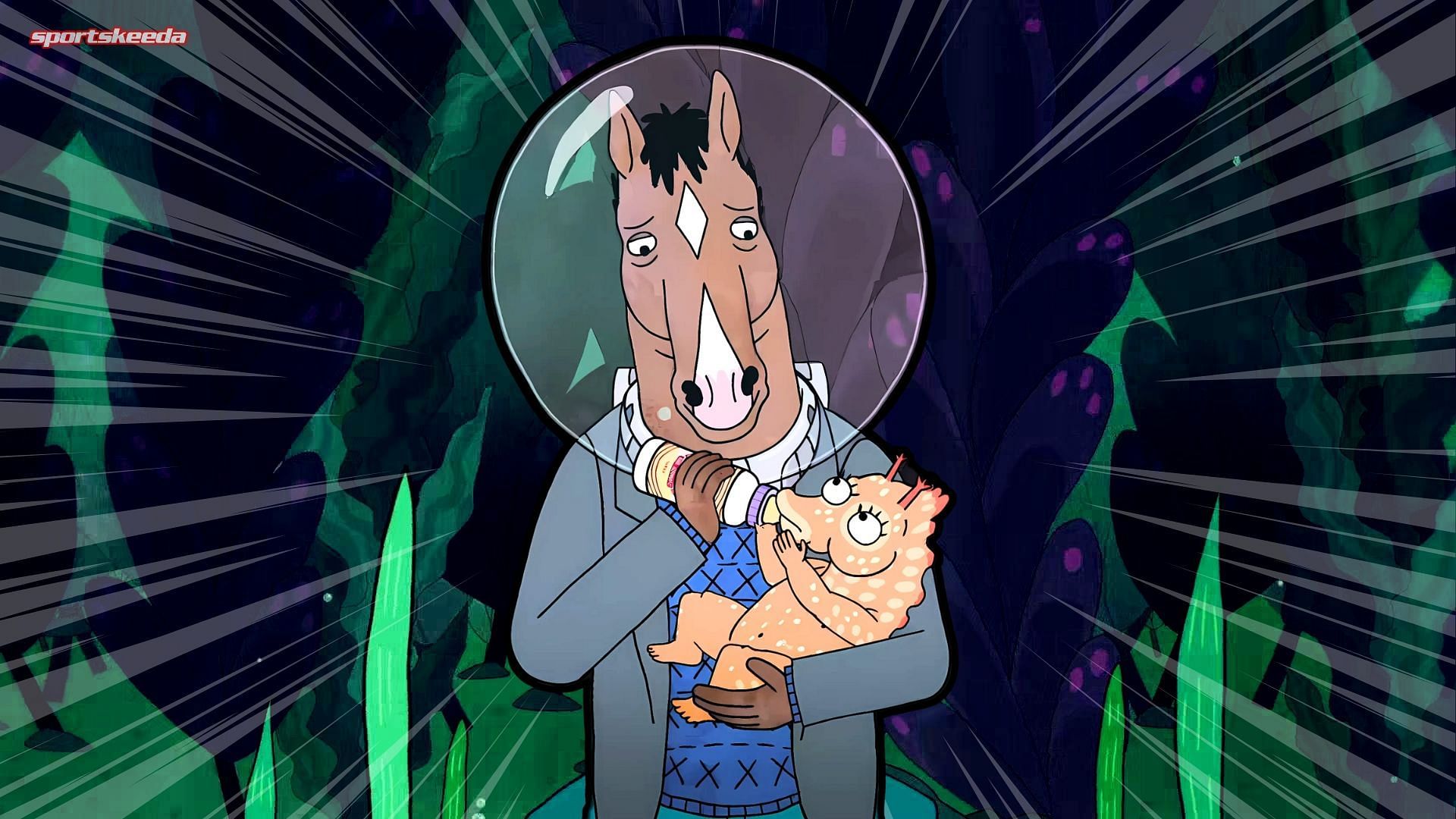 In the depths of silence, BoJack cradles the seahorse baby with unexpected tenderness, this fleeting moment of care reveals more about him than words ever could. (Image via Netflix)