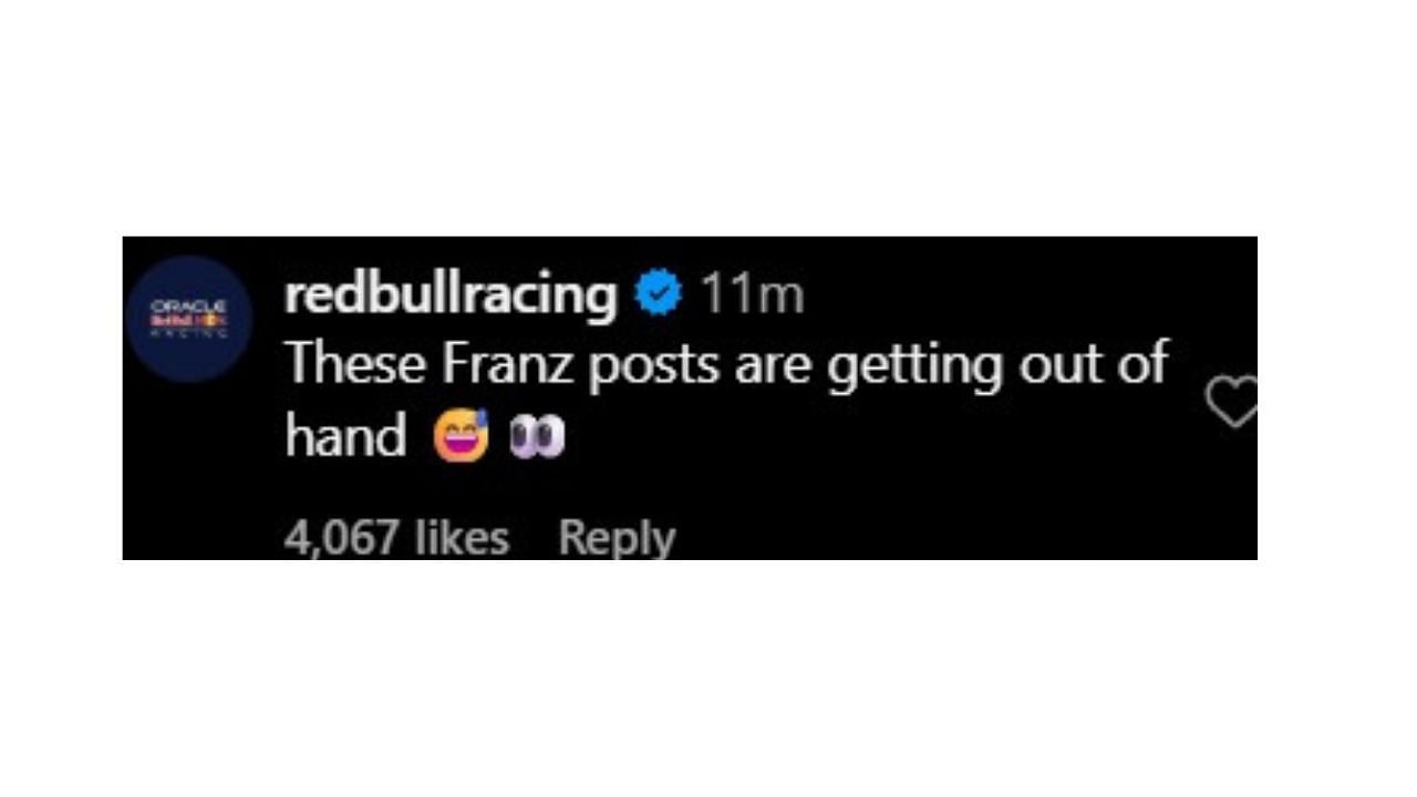 Red Bull&#039;s comment on F1&#039;s post [Image Source: @f1/Instagram]