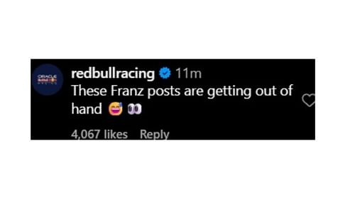 Red Bull's comment on F1's post [Image Source: @f1/Instagram]