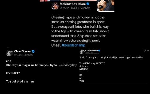 Chael Sonnen claps back at Islam Makhachev. [Screenshots courtesy: @ChaelSonnen on X]