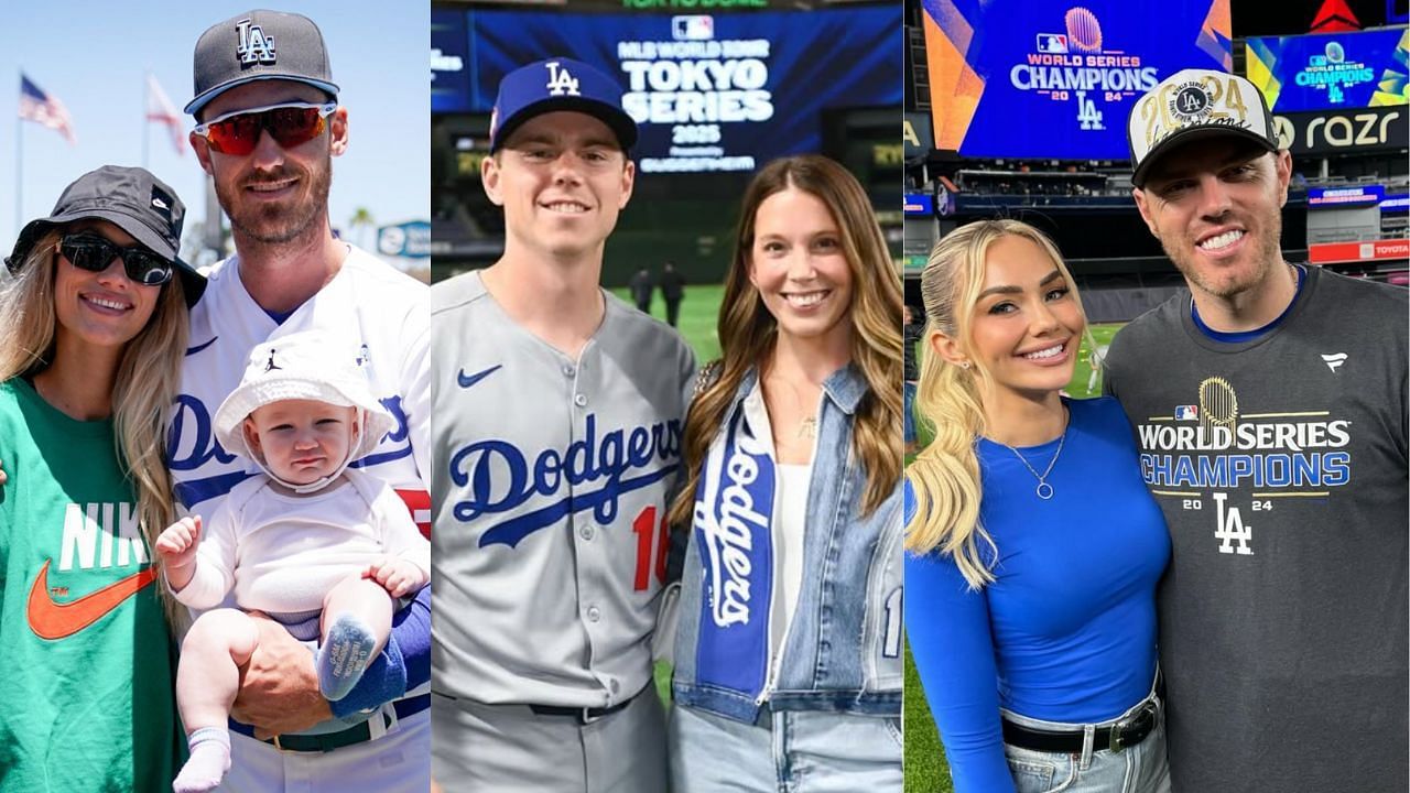 Cody Bellinger with his family (L), Will Smith with his wife Cara (C), Freddie Freeman with his wife Chelsea (R) (Images from - Instagram.com/@cody_bellinger, Instagram.com/@caramartinellsmith, Instagram.com/@chelseafreeman5)