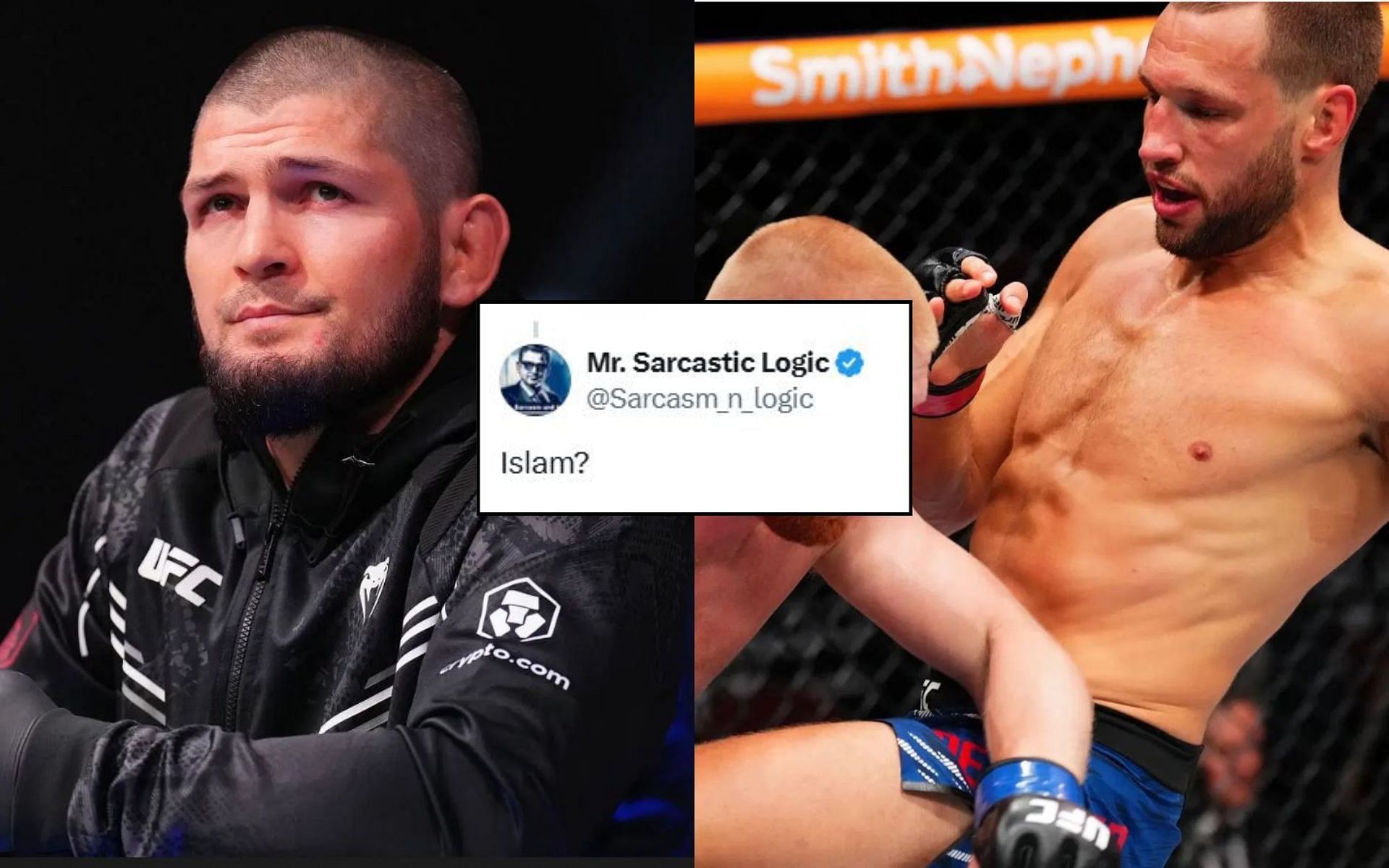 Fans speculate (insert) as the manager of Khabib Nurmagomedov (left) tease a new fight offer for Reinier de Ridder (right). [Images courtesy: @AliAbdelaziz on X, Getty Images]