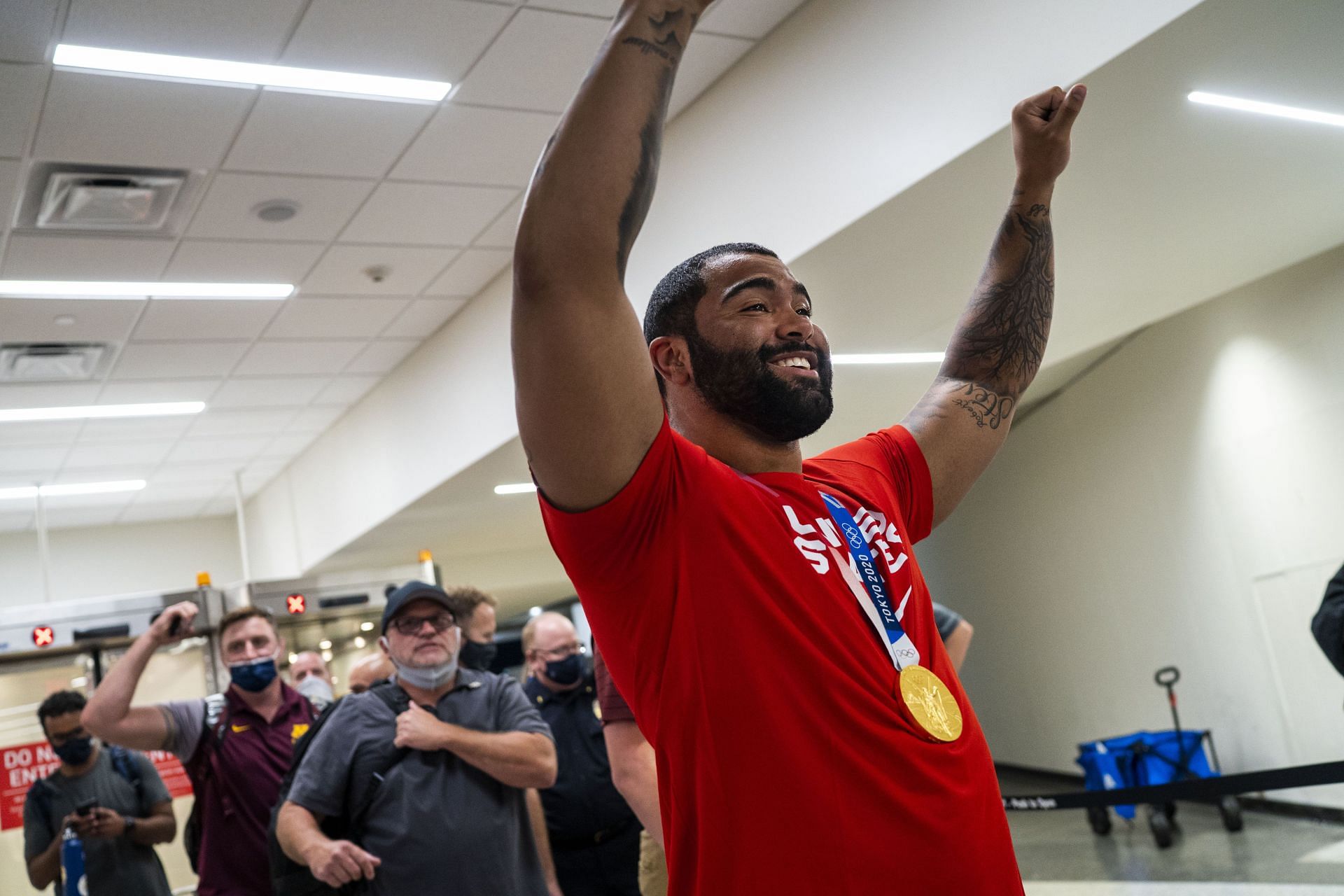 Gable Steveson after returning home with the Olympic gold medal from Tokyo Olympics [Image Source : Getty]