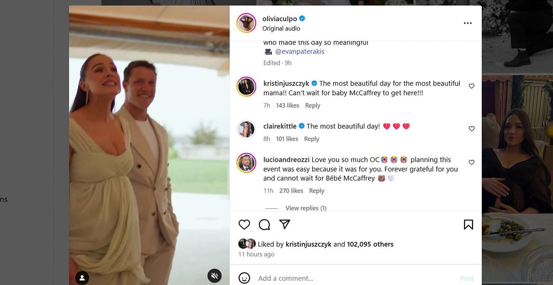NFL WAGs reacted to Christian McCaffrey’s wife Olivia Culpo on her Parisian-themed baby shower/@oliviaculpo