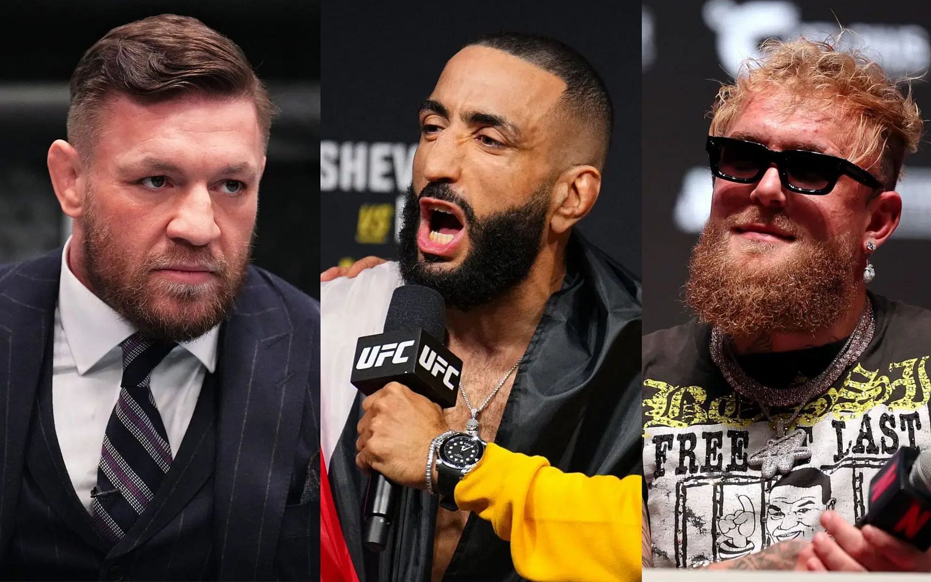 Belal Muhammad (middle) checked Conor McGregor (left) and Jake Paul (right) for &quot;attention seeking&quot; after Kamaru Usman