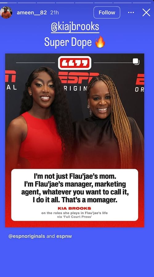 Flau’jae Johnson’s stepdad Ameen Brooks drops 2-word reaction as LSU star’s mom Kia Brooks expresses dedication about her role - Image source: Instagram/ameen__82 & Imagn