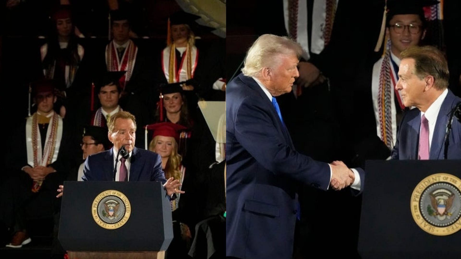 Former coach Nick Saban and President Donald Trump