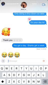 Screenshot of the chat between Marco Andretti and Billie Jo Powers | Image via Instagram (@marcoandretti)