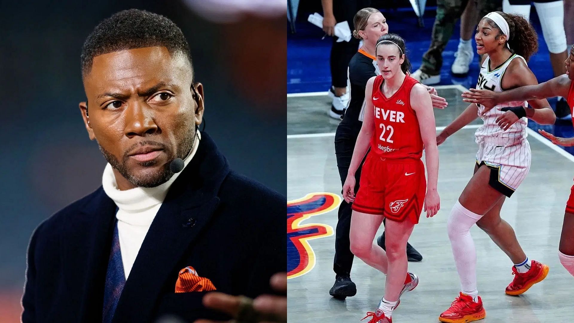 Ryan Clark reacts to Caitlin Clark fouling Angel Reese - via Getty/CMS