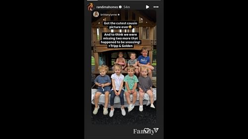 Randi Mahomes reshared a photo of all the cousins posted by Brittany Mahomes. (Photo via Randi Mahomes Instagram Story)