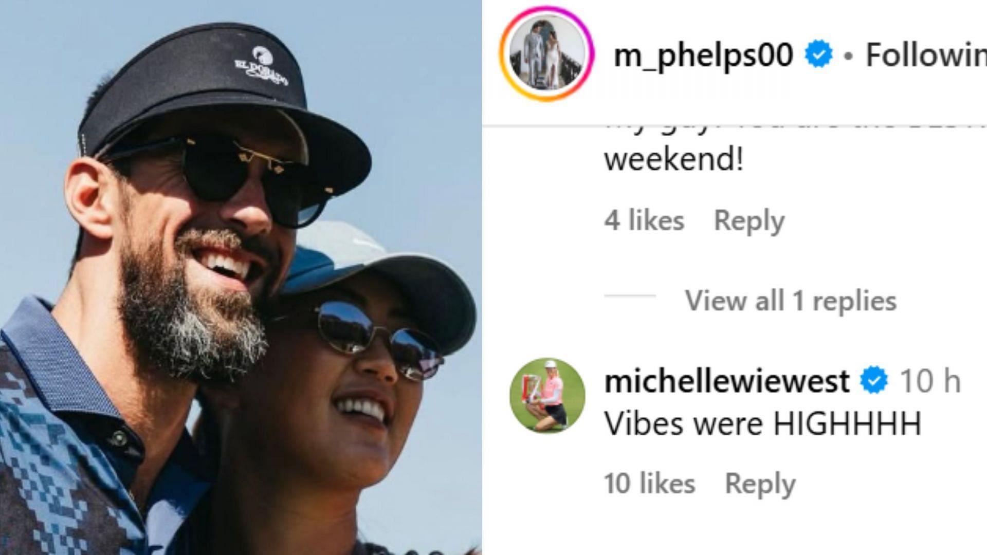 Screenshot of Michelle Wie West&#039;s comment on Phelps&#039; Instagram post [Image via IG/@m_phelps00]