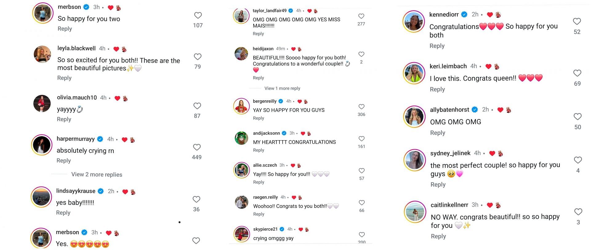 Screenshot of Harper Murray and others reactions. Credits - instagram/ maisieboesiger