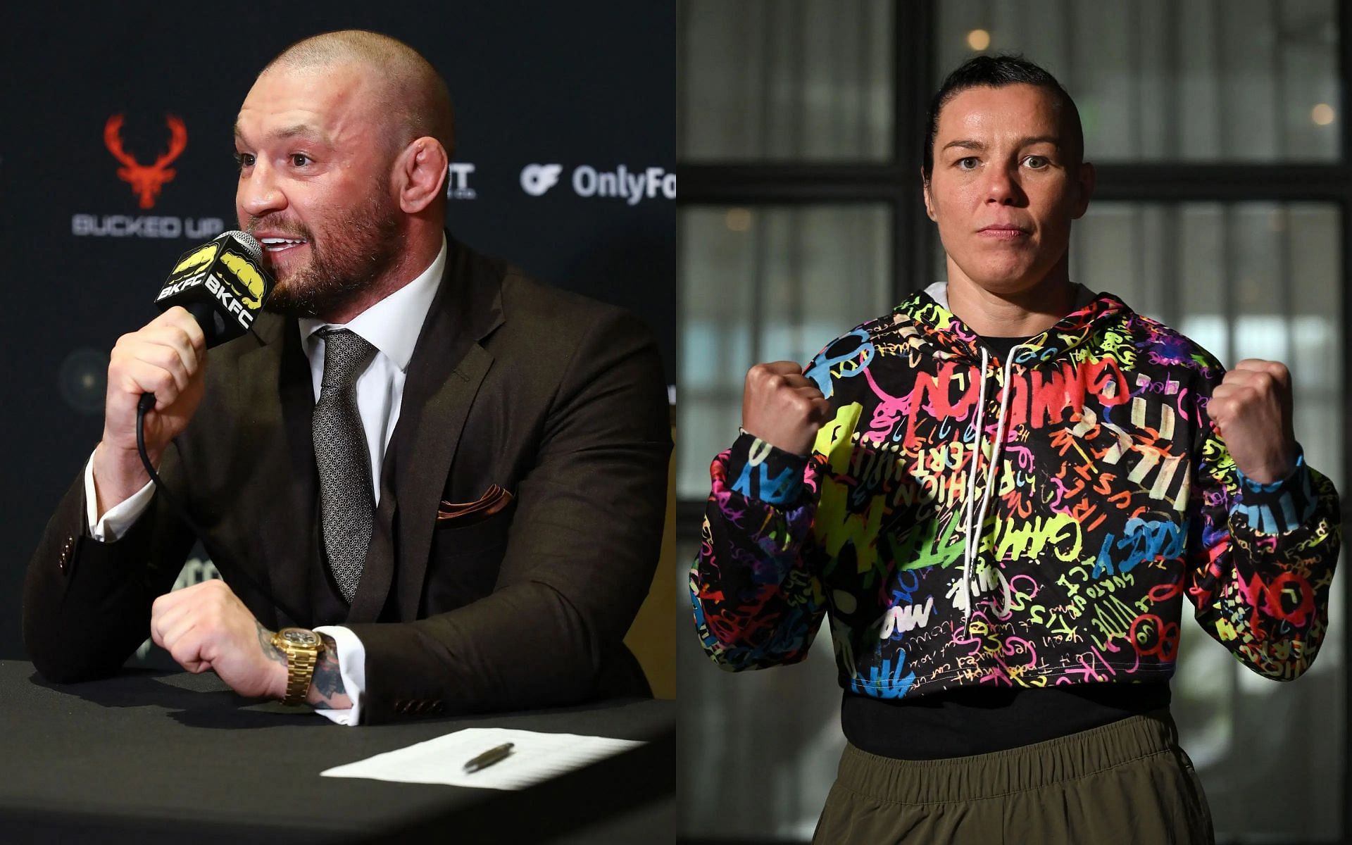 Conor McGregor (left) teases Sinead Kavanagh (right) joining BKFC. [Images courtesy: Getty Images]