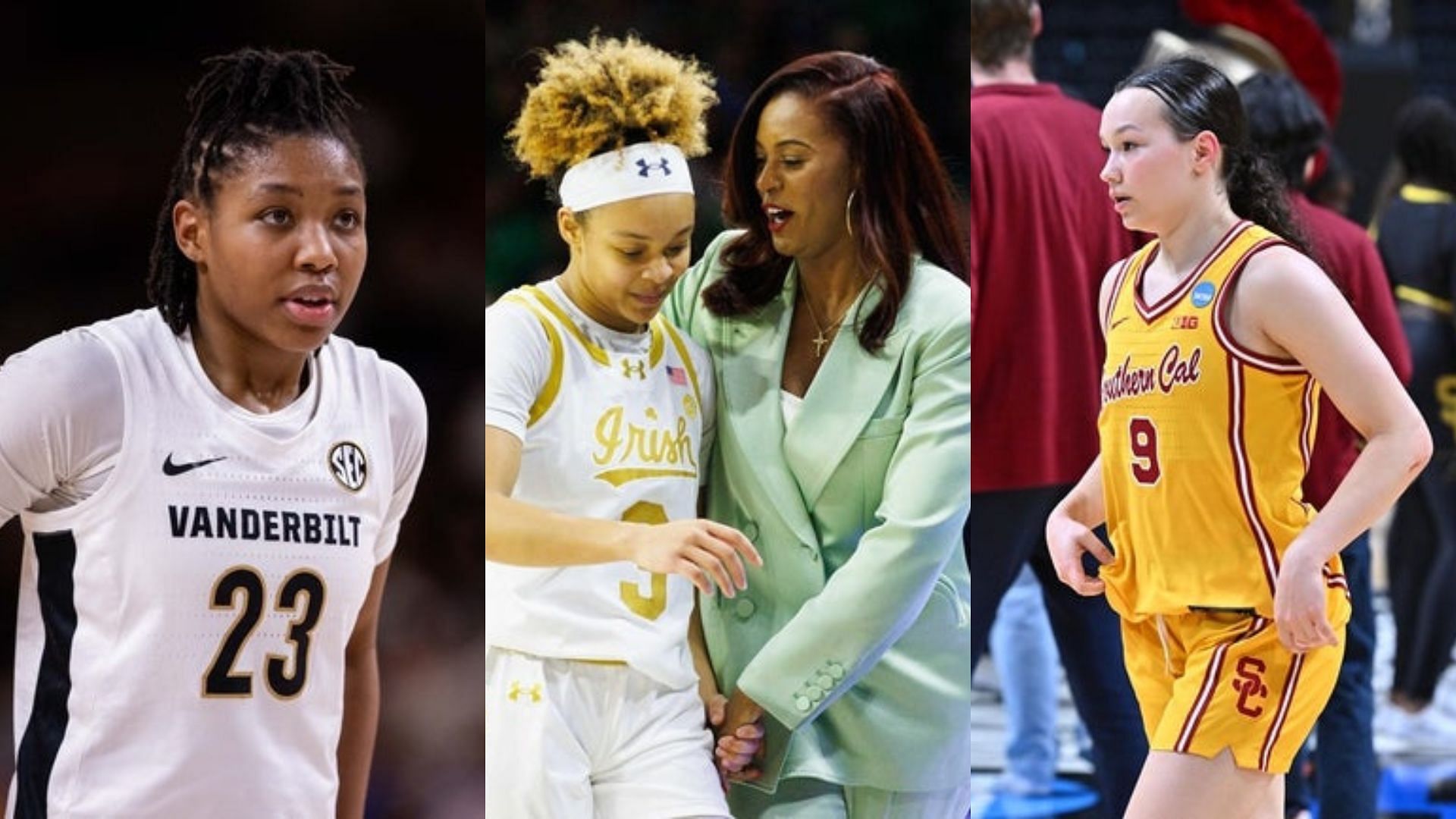 Vanderbilt transfer Iyana Moore; Hannah Hidalgo and Notre Dame coach Niele Ivey; USC transfer Kayleigh Heckel. Source: Imagn