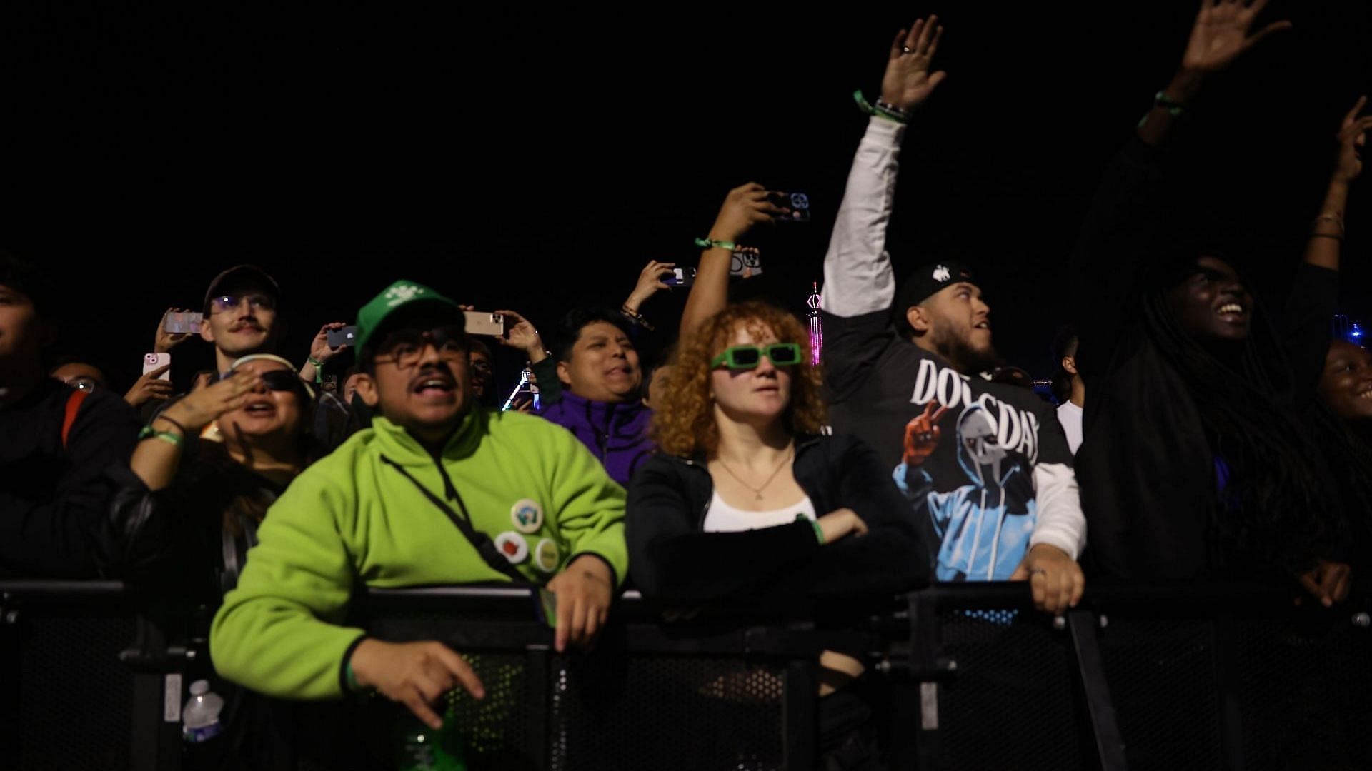 Concert goers enjoy the performance of an orchestra band performing during the FM Mood: A Tribute to MF Doom at Camp Flog Gnaw on November 17, 2024, in Los Angeles, California. (Image via Getty/Michael Blackshire)