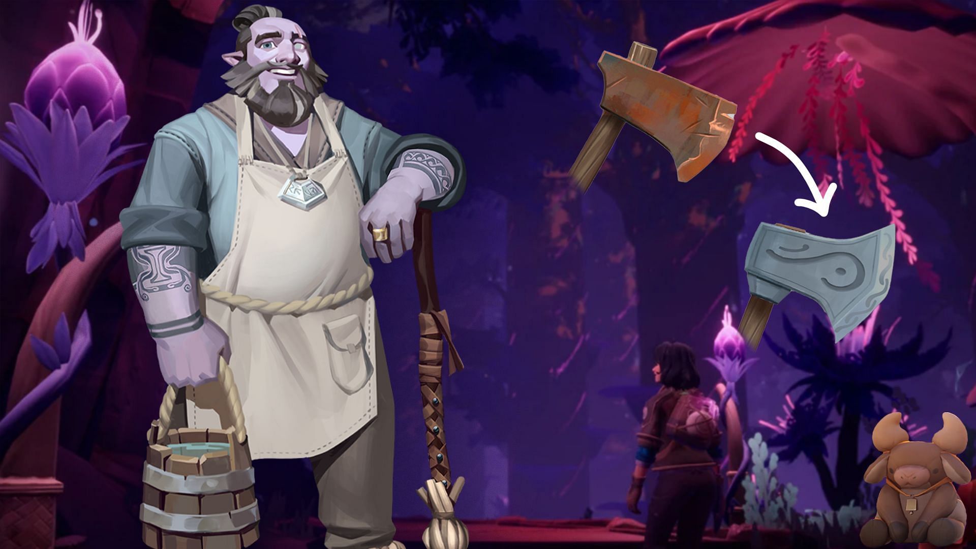 Buy the Standard Axe Recipe from Ashura by visiting the Foraging Guild Store (Image via Singularity 6)